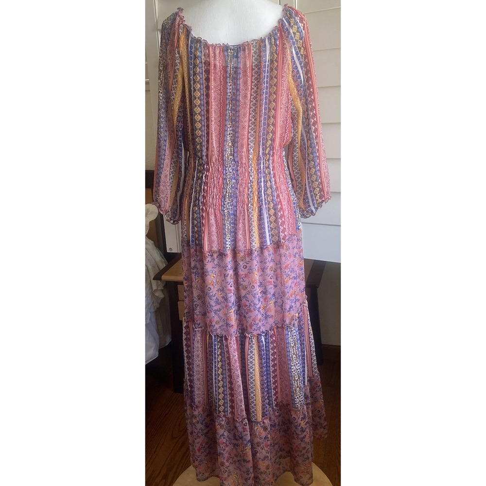ANTHROPOLOGIE Fig & Flower Sheer Floral Maxi Dress Boho Patchwork Tiered XL - Picture 4 of 11